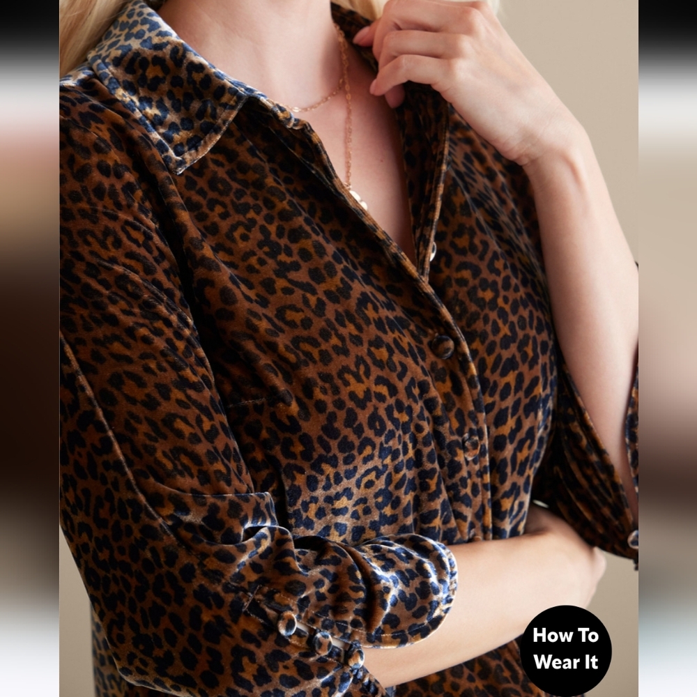 Soft Surroundings Icon Silk Velvet‎ Poets leopard tunic shirt blouse cheetah NWT - Picture 5 of 12